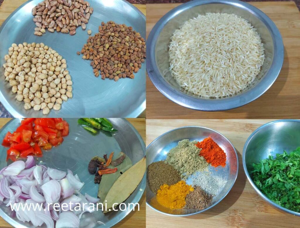Ingredients for Rajma Chole Chana Pulao