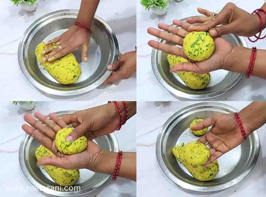 Freshly baked corn flour and green peas bati recipe
